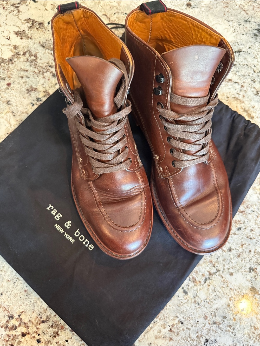 rag & bone Brown Leather Moc Toe Lace-Up Boots